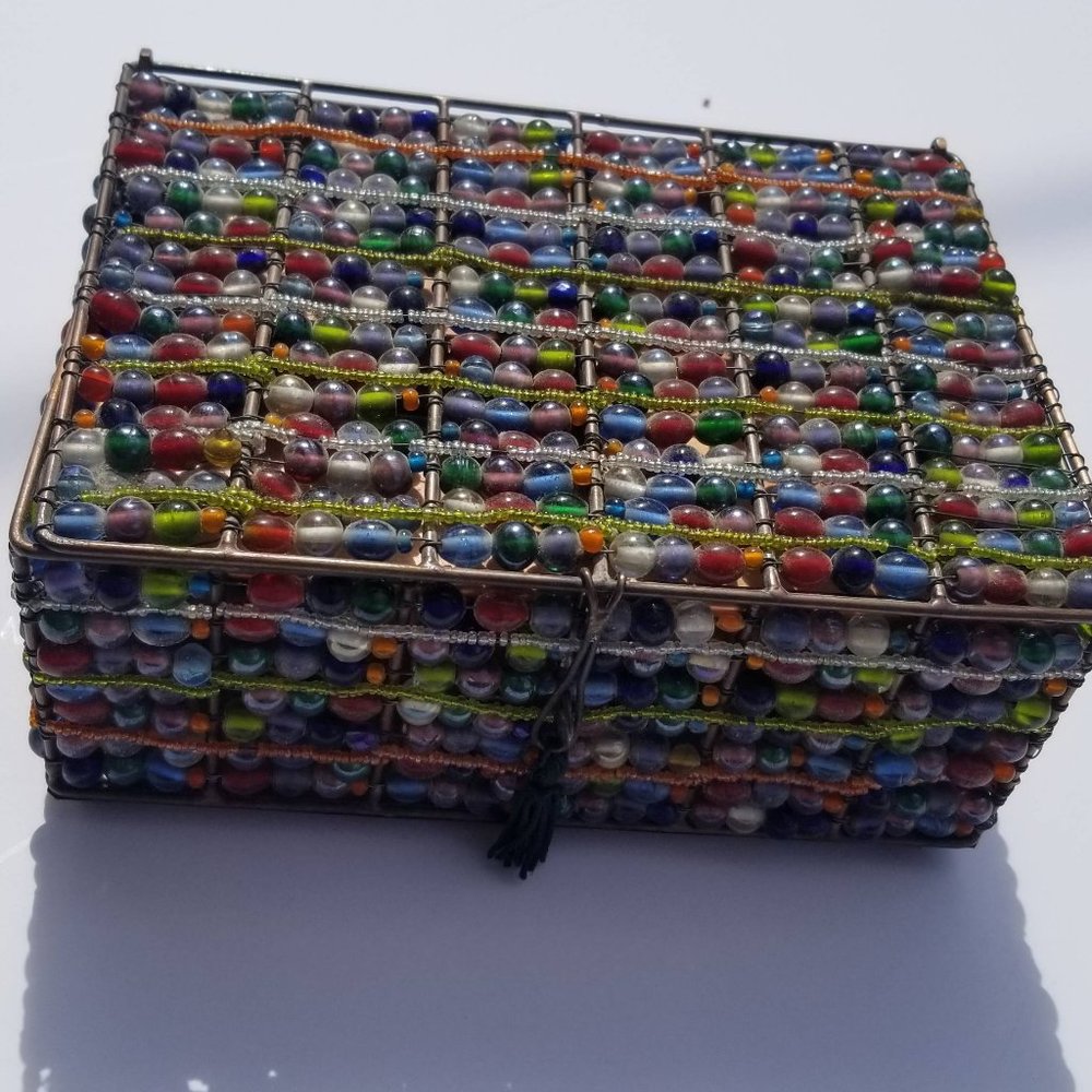 Brass/glass beaded jewelry box